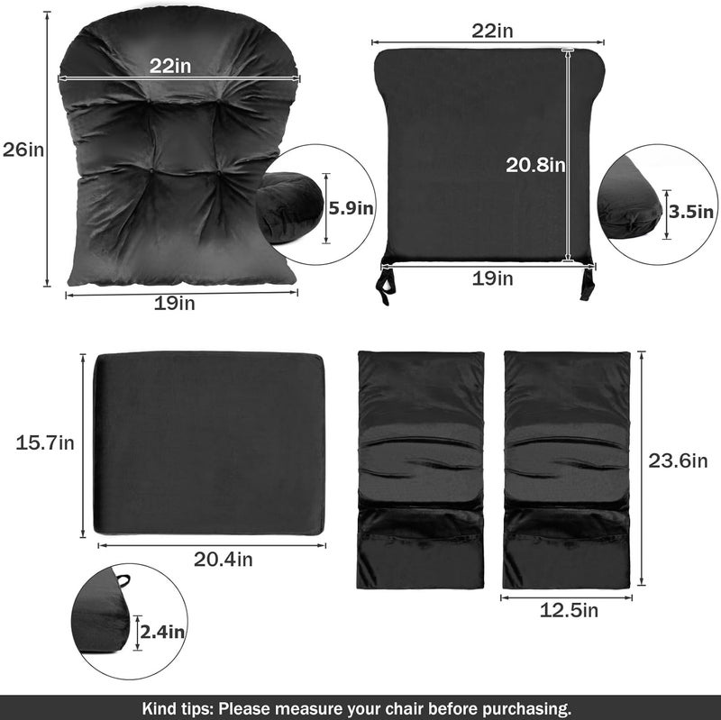 Osunnus 5PCS Glider Rocker Replacement Cushions Thick Soft Velvet Glider Cushions Replacement Set with Ottoman Cushion and Storage Pockets, Black - Image 2